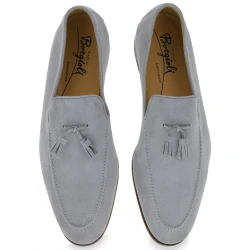Mocassin pampilles en daim gris fabriqué à la main par Fratelli Borgioli
