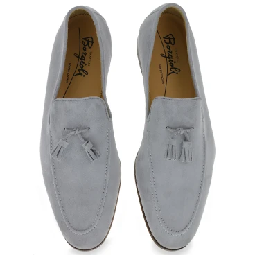 Gray suede tassel loafer handmade by Fratelli Borgioli
