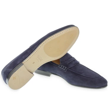 Penny moccasin in blue suede handmade by Fratelli Borgioli