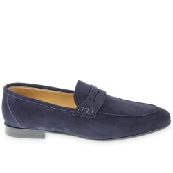 Mocassin penny en daim bleu fait main par Fratelli Borgioli