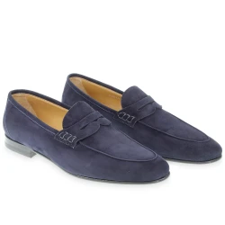 Mocassino penny in camoscio blu fatto a mano da Fratelli Borgioli