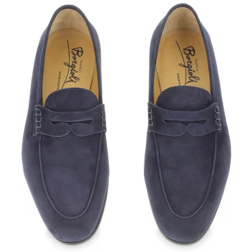 Penny moccasin in blue suede handmade by Fratelli Borgioli