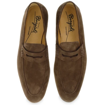 Mocassin américain en daim marron fabriqué à la main par Fratelli Borgioli