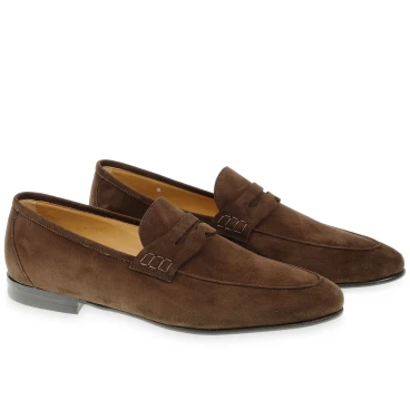 Mocassin américain en daim marron fabriqué à la main par Fratelli Borgioli