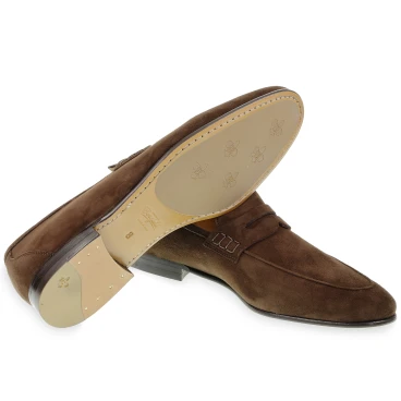 Mocassin américain en daim marron fabriqué à la main par Fratelli Borgioli