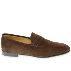 Mocassin américain en daim marron fabriqué à la main par Fratelli Borgioli