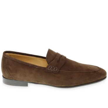 Mocassin américain en daim marron fabriqué à la main par Fratelli Borgioli