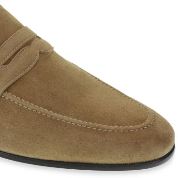 Mocassino penny in camoscio beige realizzato a mano da Fratelli Borgioli
