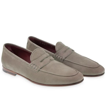 Penny loafer in gray nubuck leather handmade by Fratelli Borgioli