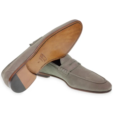 Penny loafer in gray nubuck leather handmade by Fratelli Borgioli