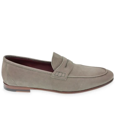 Penny loafer in gray nubuck leather handmade by Fratelli Borgioli