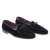 Belgian loafer in dark blue velvet and patent leather handmade by Fratelli Borgioli