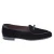 Belgian loafer in dark blue velvet and patent leather handmade by Fratelli Borgioli