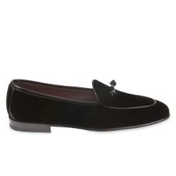 Belgian loafer in black velvet and patent leather handmade by Fratelli Borgioli