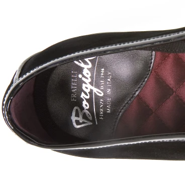 Mocassin belge en velours noir et cuir verni fait main par Fratelli Borgioli