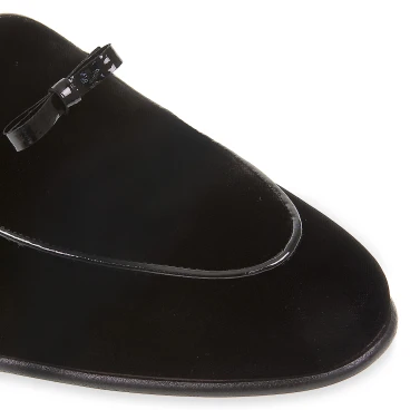 Mocassin belge en velours noir et cuir verni fait main par Fratelli Borgioli
