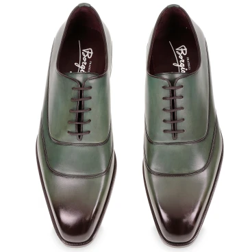 Herren-Oxford-Schuhe aus handgefärbtem grünem Leder von Fratelli Borgioli
