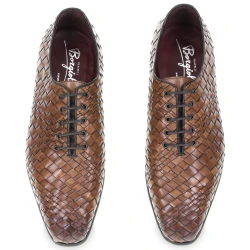 Wholecut oxford shoes in brown leather woven and hand-dyed by Fratelli Borgioli