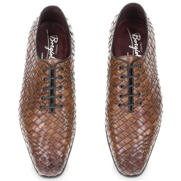 Oxford-Schuhe aus braunem Leder, gewebt und handgefärbt von Fratelli Borgioli