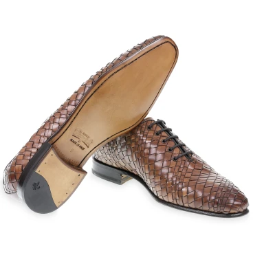Richelieu en cuir marron tissé et teint à la main par Fratelli Borgioli