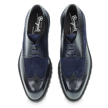 Wingtip derbies in midnight blue leather - Fratelli Borgioli - Italian craftsmanship