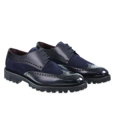 Wingtip derbies in midnight blue leather - Fratelli Borgioli - Italian craftsmanship