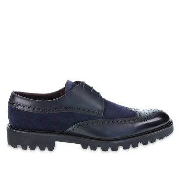 Wingtip derbies in midnight blue leather - Fratelli Borgioli - Italian craftsmanship