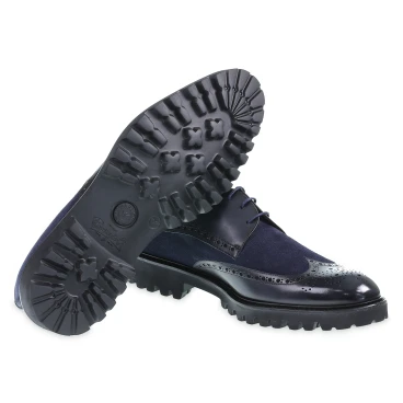 Wingtip derbies in midnight blue leather - Fratelli Borgioli - Italian craftsmanship