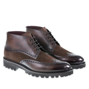 Stivaletti brogue in pelle e camoscio marrone - Fratelli Borgioli