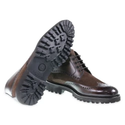 Braune Brogue-Stiefel aus Leder und Wildleder – Fratelli Borgioli