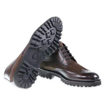 Stivaletti brogue in pelle e camoscio marrone - Fratelli Borgioli