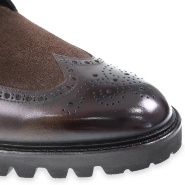Stivaletti brogue in pelle e camoscio marrone - Fratelli Borgioli
