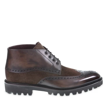 Stivaletti brogue in pelle e camoscio marrone - Fratelli Borgioli