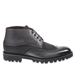 Bottine à trous style country en cuir et daim gris foncé - Fratelli Borgioli