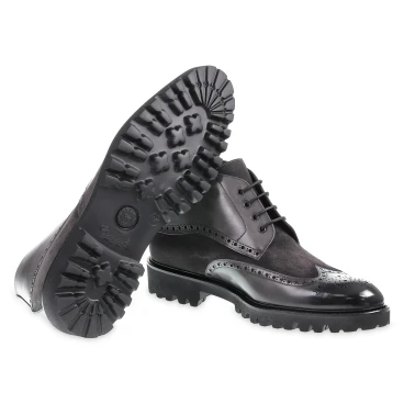 Stivaletto con le bucature in stile country in pelle e camoscio grigio scuro - Fratelli Borgioli