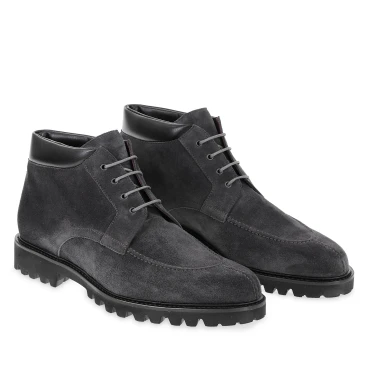 Bottines à lacets pour hommes en daim gris fabriquées à la main par Fratelli Borgioli