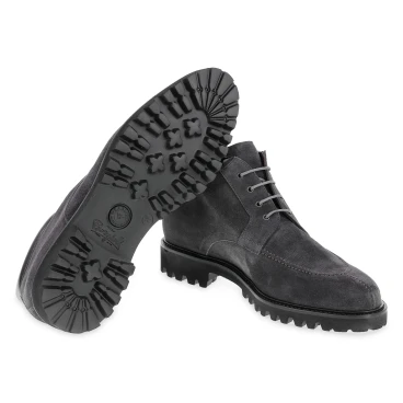 Bottines à lacets pour hommes en daim gris fabriquées à la main par Fratelli Borgioli