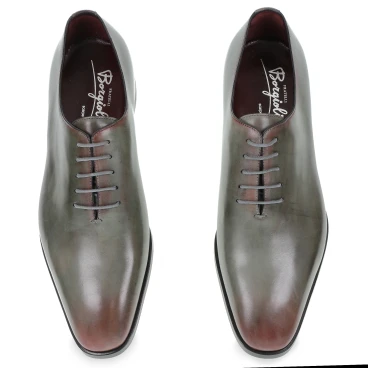 Zapatos Oxford para hombre en piel teñida a mano de color gris con tonos burdeos