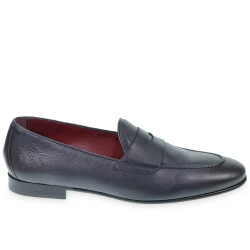 Penny loafer in soft blue calfskin handmade by Fratelli Borgioli