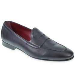 Penny loafer in soft blue calfskin handmade by Fratelli Borgioli