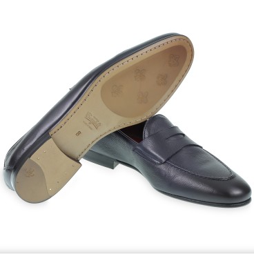 Penny loafer in soft blue calfskin handmade by Fratelli Borgioli
