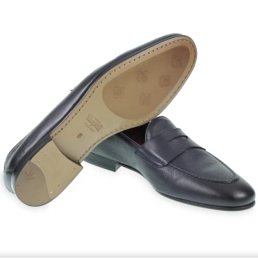 Pennyloafer aus weichem blauem Kalbsleder, handgefertigt von Fratelli Borgioli
