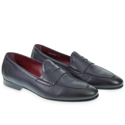 Mocassin Penny en cuir de veau bleu souple fabriqué à la main par Fratelli Borgioli