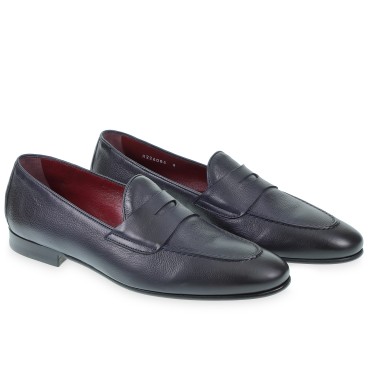 Penny loafer in soft blue calfskin handmade by Fratelli Borgioli
