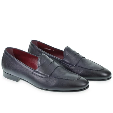Pennyloafer aus weichem blauem Kalbsleder, handgefertigt von Fratelli Borgioli