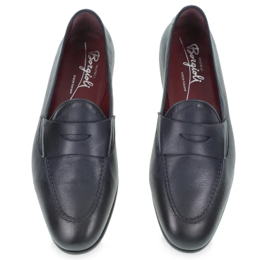 Pennyloafer aus weichem blauem Kalbsleder, handgefertigt von Fratelli Borgioli