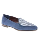 Mocassin belge en daim bleu clair et tissu tissé fait main