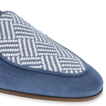 Mocassin belge en daim bleu clair et tissu tissé fait main