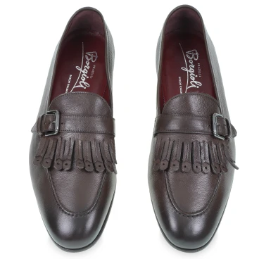 Fringe loafers in soft dark brown leather handmade by Fratelli Borgioli