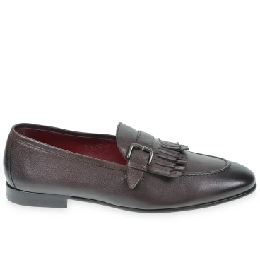 Fringe loafers in soft dark brown leather handmade by Fratelli Borgioli